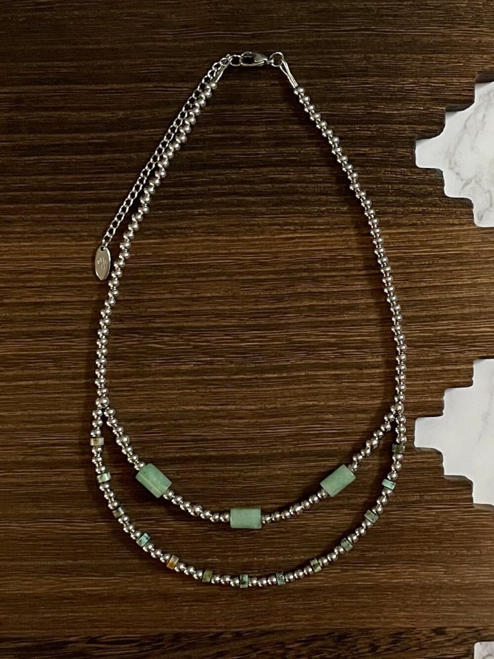 Handmade Divide Double Layer Western Pearl Necklace 16 inch